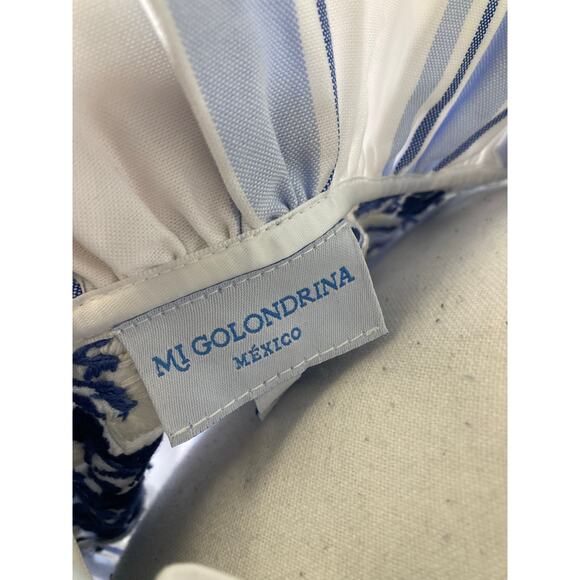 Mi Golondrina Blue And White Striped Embroidered Maxi Dress Sz XL - Picture 3 of 3